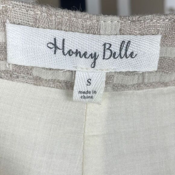 Honey Belle Linen High Waist Fringe Hem Window Pane Plaid Shorts S - Picture 7 of 9